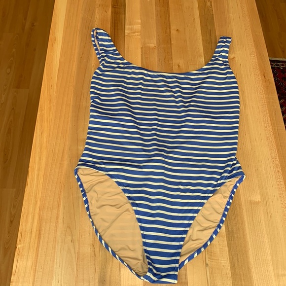 J.Crew Style J1815 Plunging scoopback one-piece swimsuit in blue/white stripe 14 - Picture 2 of 10